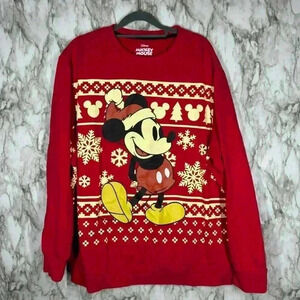 Disney Mickey Mouse Womens Holiday Sweat Shirt Red 2XL